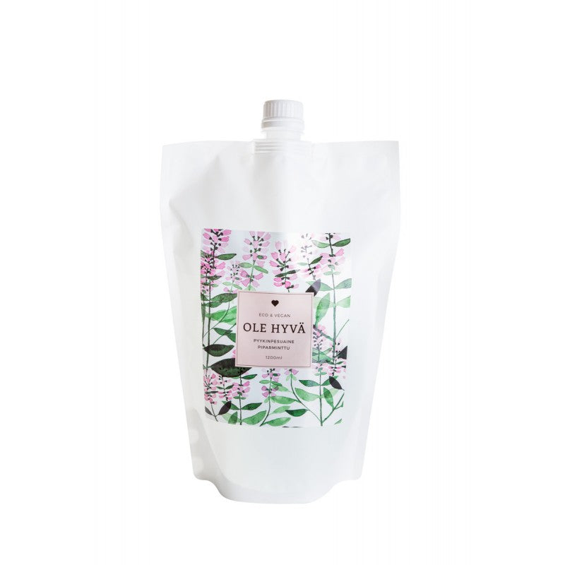 Ole hyvä pyykinpesuaine piparminttu täyttöpussi 1200ml, vegaaninen tuote